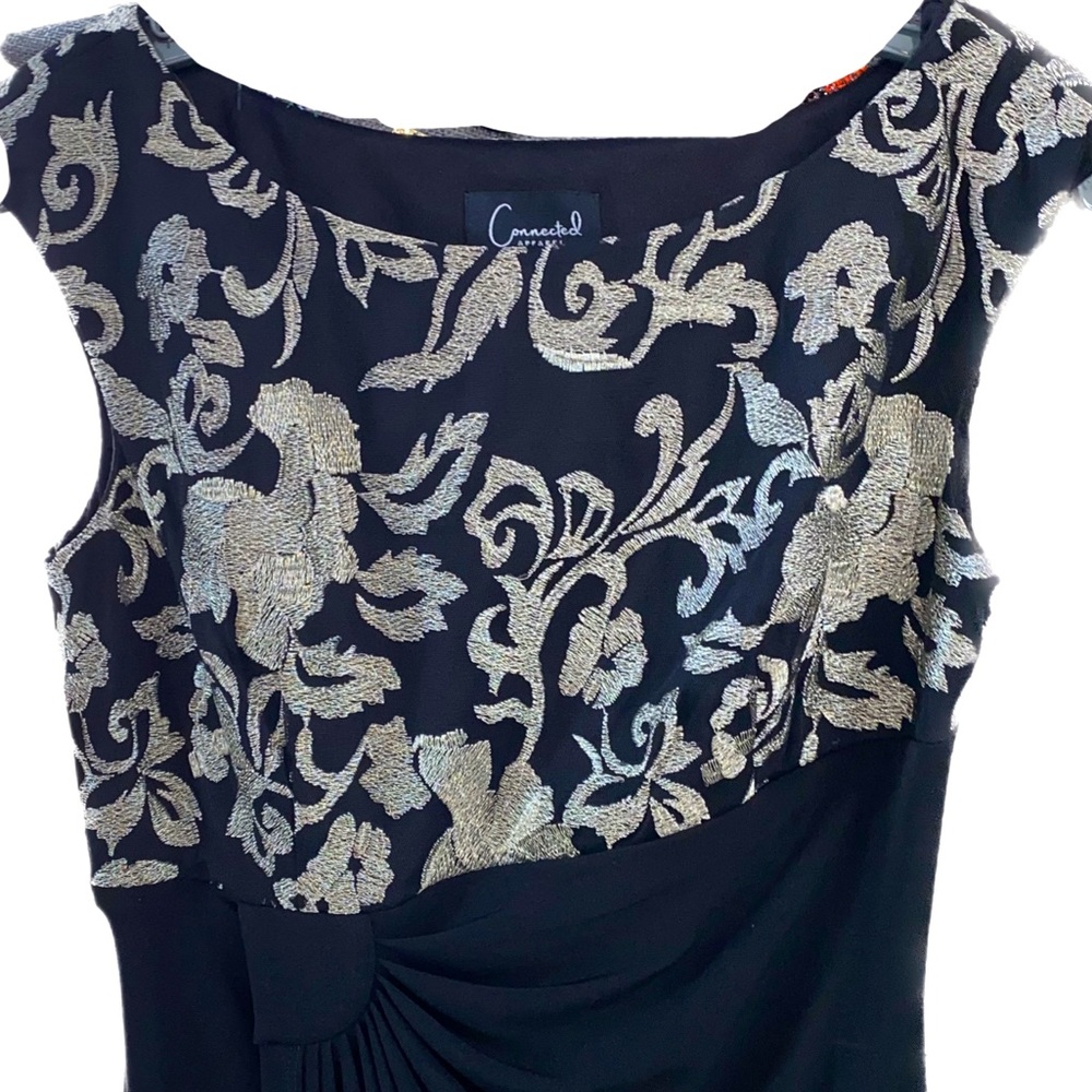 Connected Brand size 4 Evening Gown Black and Muted Metallic Embroidery
